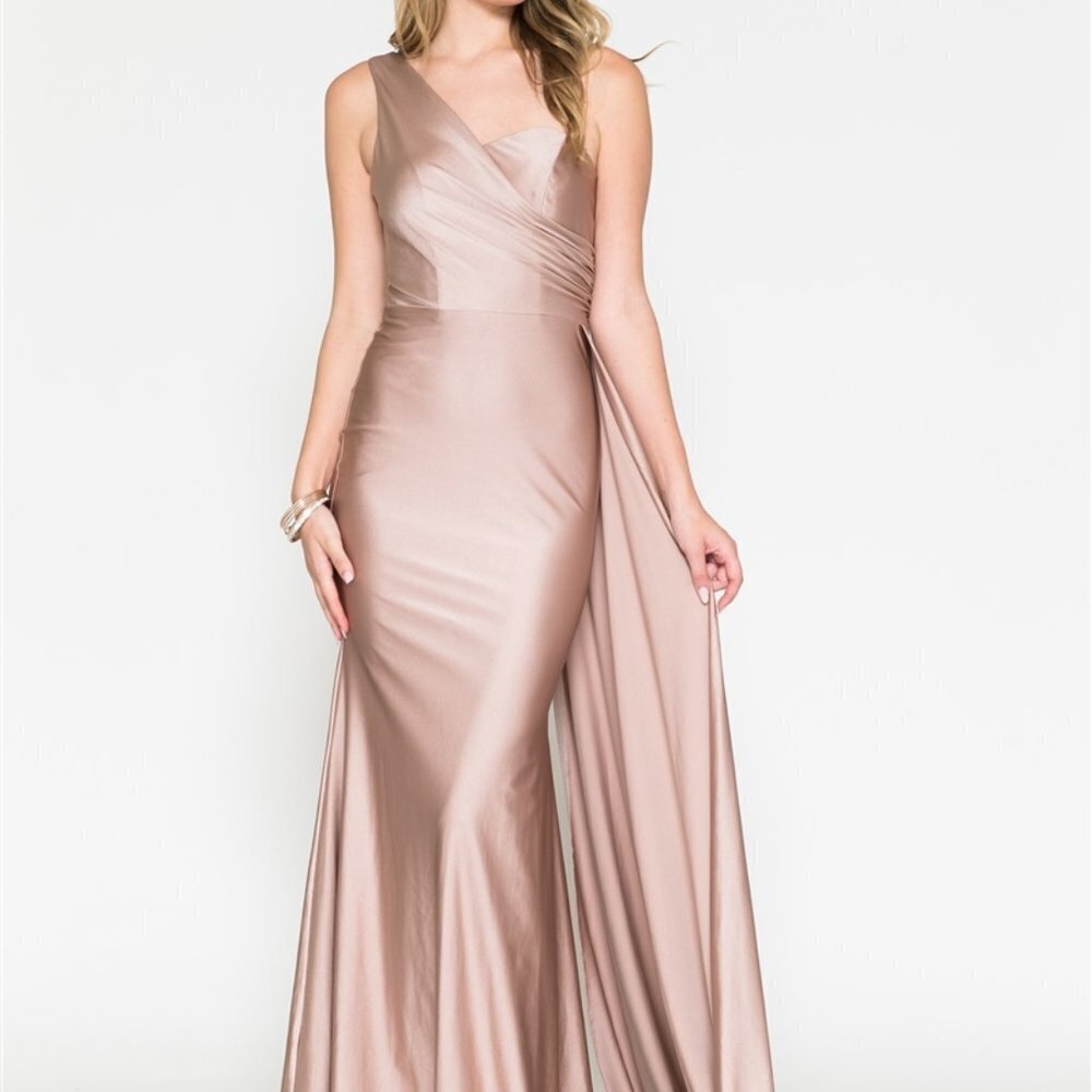 One Shoulder Fitted Formal Evening Pary Wedding Satin Prom Long Dress AC387 - Picture 6 of 16